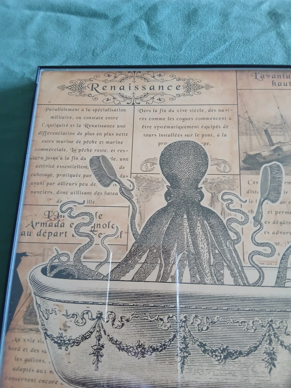 Vintage-Style Octopus Bathtub Wall Art Print - Brown & Beige